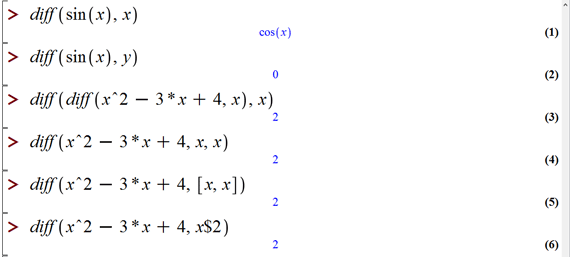 مشتق گیری یا دیفرانسیل در میپل (Differentiation in Maple)