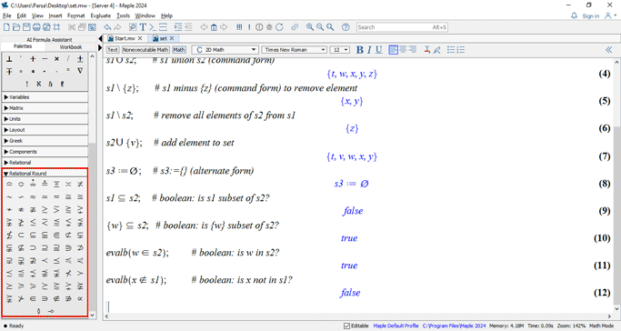 عملگرها و نمادهای مجموعه در میپل (Maple Set Operators and Symbols)