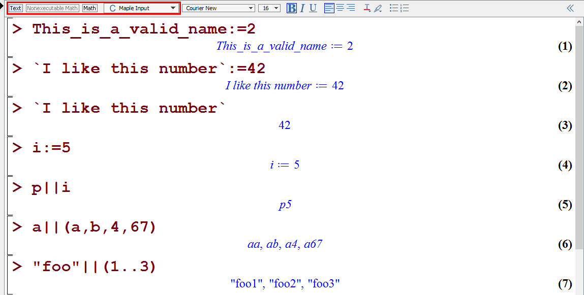 نام ها، نمادها و رشته ها در میپل (Names, symbols and strings in Maple)