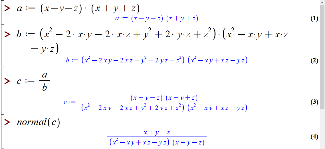 ساده سازی عبارات گویا (کسری) در میپل (Simplifying rational functions in Maple)