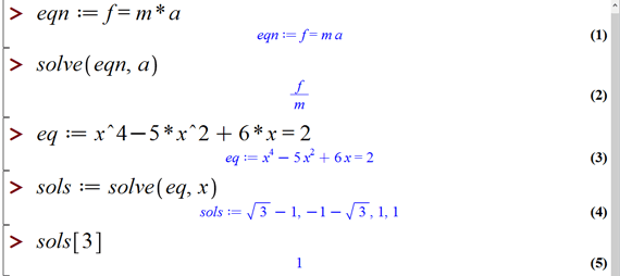 حل معادلات جبری در میپل (Solving Algebraic Equations in Maple)