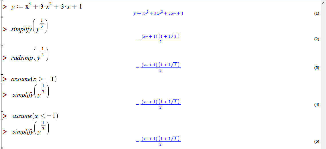 ساده سازی رادیکال ها در میپل (Simplifying radicals in Maple)