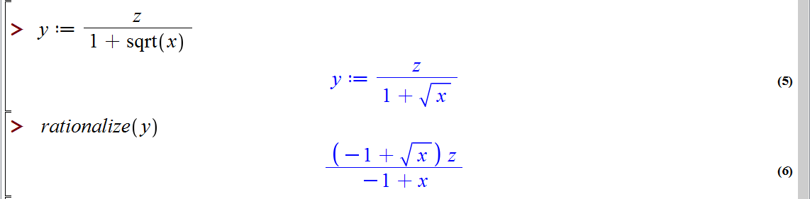 گویا کردن مخرج کسرها در میپل (rationalize denominator in Maple)