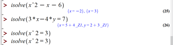 حل معادلات جبری در میپل (Solving Algebraic Equations in Maple)