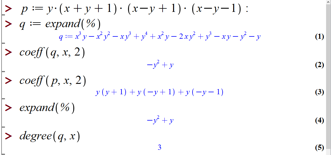 درجه و ضرایب یک چند جمله ای در میپل (Degree and coefficients of a polynomial in Maple)