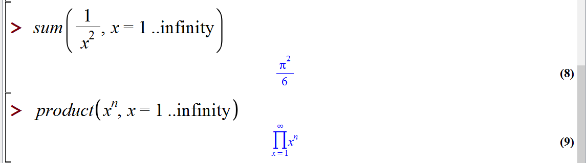 جمع یا ضرب دنباله ای از اعداد در میپل (Summation and products in Maple)