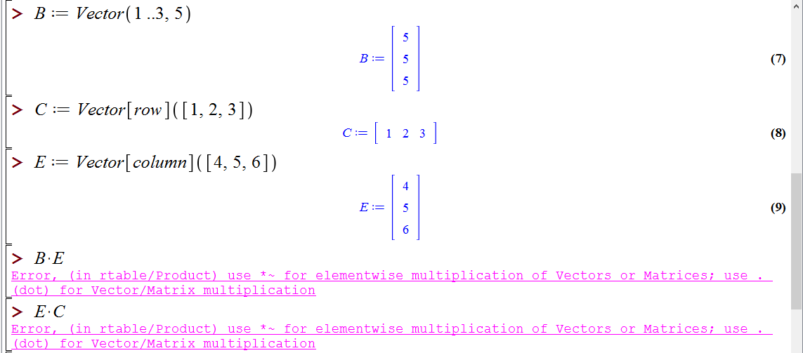 آرایه ها و بردارها در میپل (Arrays and Vectors in Maple)