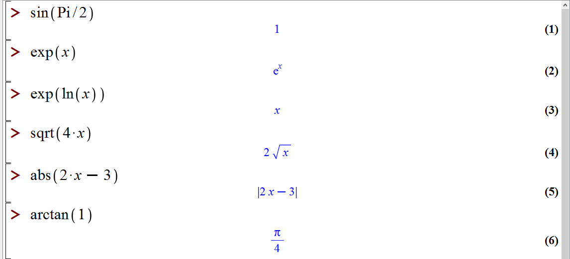 توابع ریاضی رایج در میپل (Common mathematical functions in Maple)