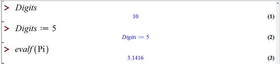 تعداد ارقام محاسبات در میپل با دستور Digits