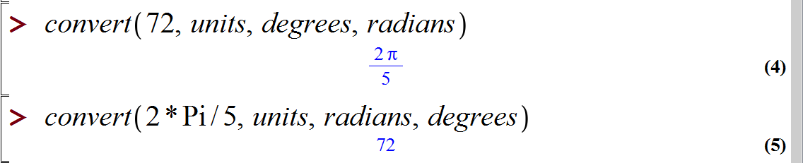 درجه و رادیان در میپل (Degrees and radians in Maple)