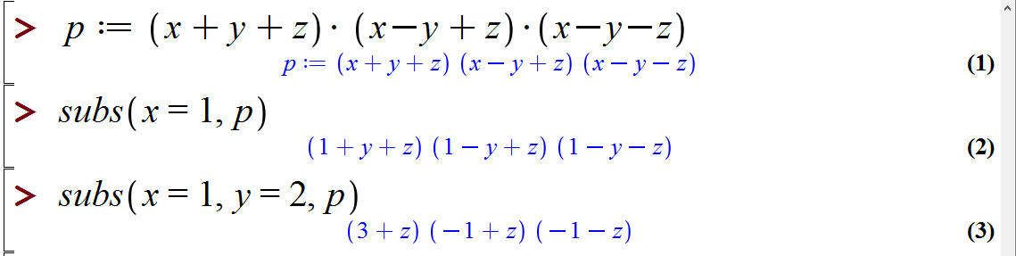 جایگذاری در میپل (substitution in Maple)