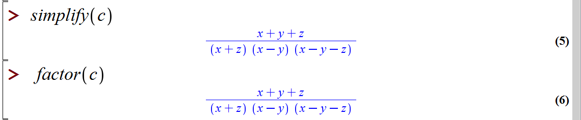 ساده سازی عبارات گویا (کسری) در میپل (Simplifying rational functions in Maple)